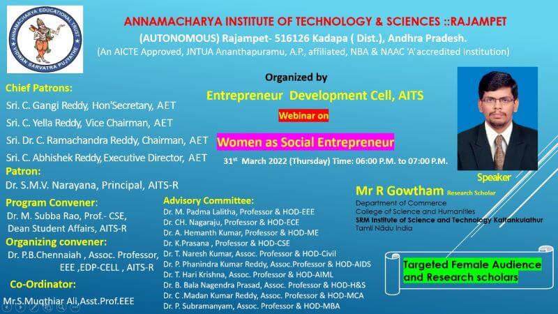 Webinar on ‘Women as Social Entrepreneurs’